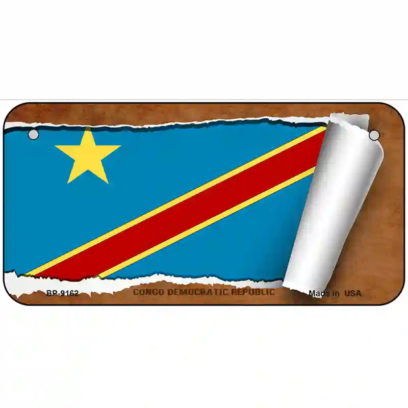 Congo Democratic Republic Flag Scroll Metal Novelty License Plate 6" x 3" (BP)