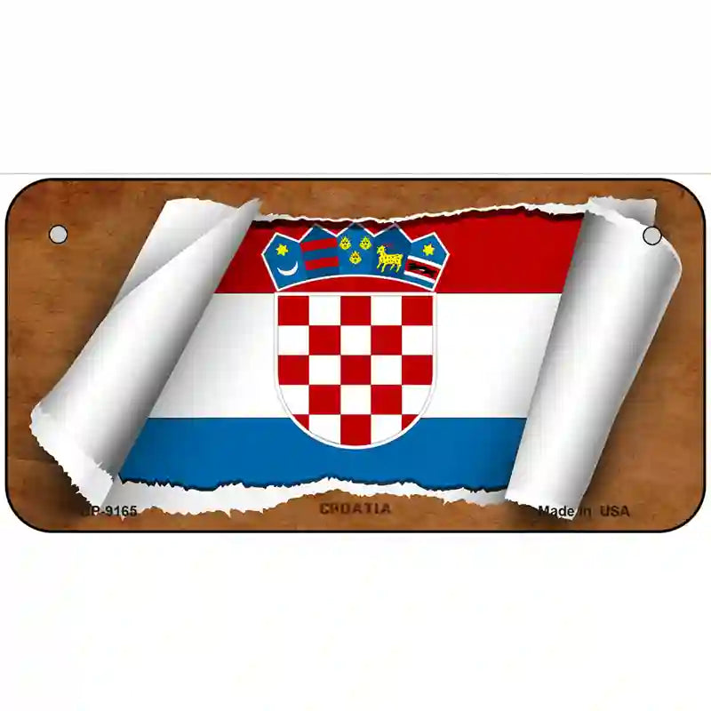 Croatia Flag Scroll Metal Novelty License Plate 6" x 3" (BP)