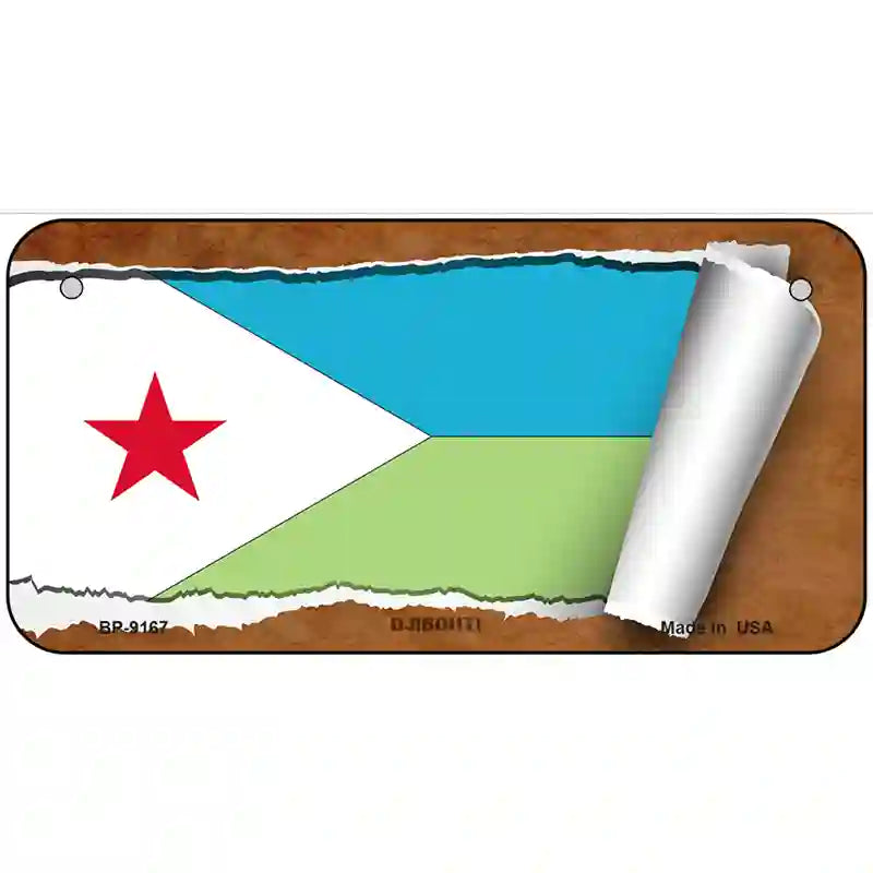 Djibouti Flag Scroll Metal Novelty License Plate 6" x 3" (BP)