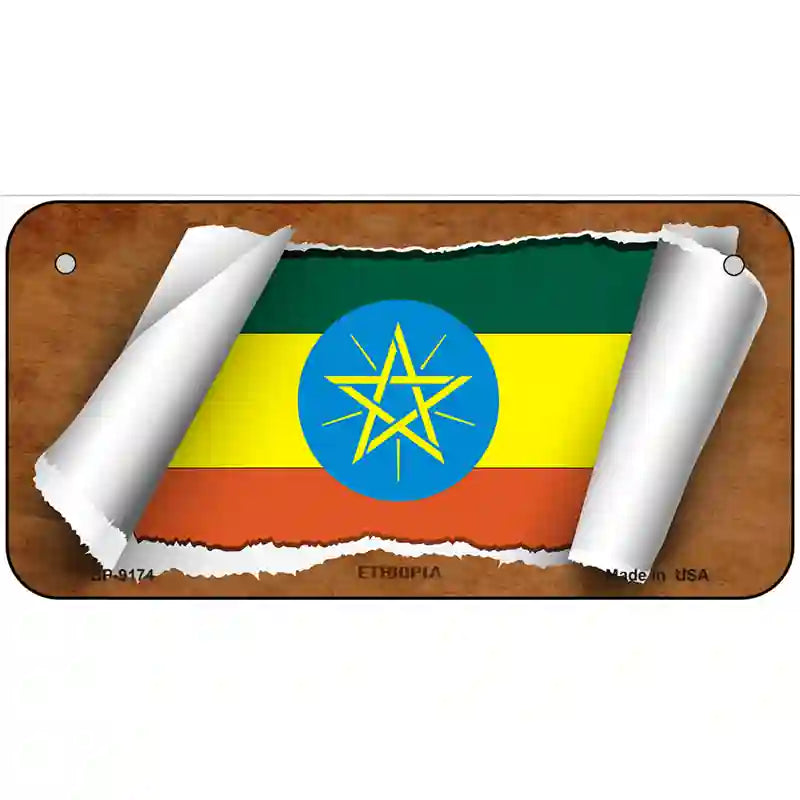 Ethiopia Flag Scroll Metal Novelty License Plate 6" x 3" (BP)