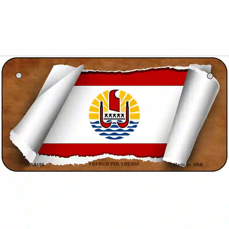 French Polynesia Flag Scroll Metal Novelty License Plate 6" x 3" (BP)