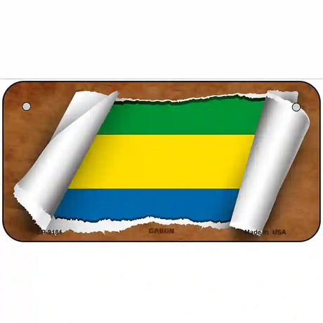 Gabon Flag Scroll Metal Novelty License Plate 6" x 3" (BP)