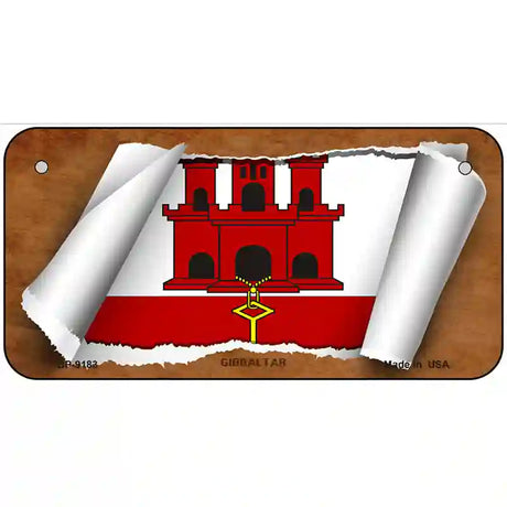 Gibraltar Flag Scroll Metal Novelty License Plate 6" x 3" (BP)