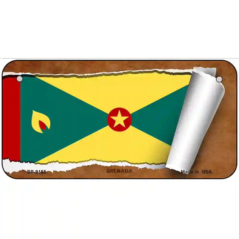 Grenada Flag Scroll Metal Novelty License Plate 6" x 3" (BP)