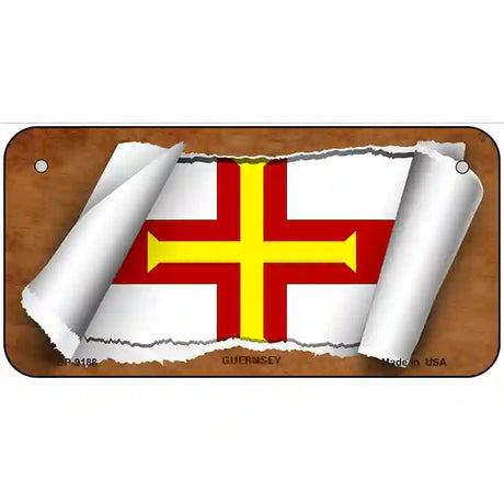 Guernsey Flag Scroll Metal Novelty License Plate 6" x 3" (BP)