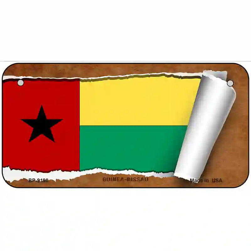 Guinea-Bissau Flag Scroll Metal Novelty License Plate 6" x 3" (BP)