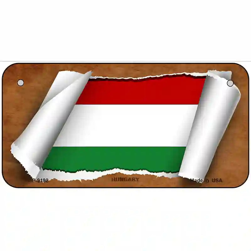 Hungary Flag Scroll Metal Novelty License Plate 6" x 3" (BP)