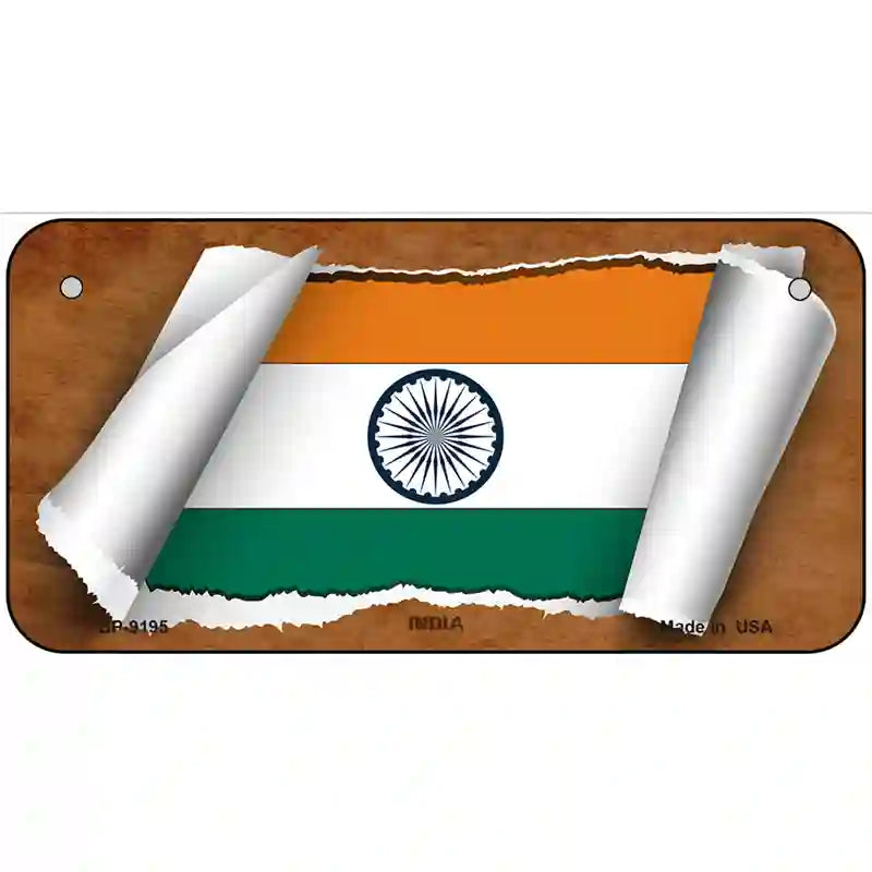 India Flag Scroll Metal Novelty License Plate 6" x 3" (BP)