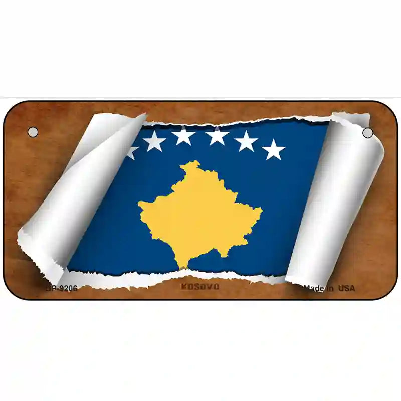 Kosovo Flag Scroll Metal Novelty License Plate 6" x 3" (BP)