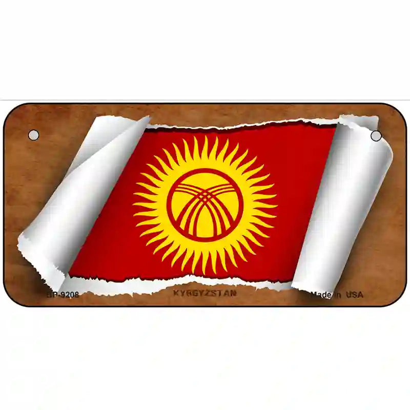 Kyrgyzstan Flag Scroll Metal Novelty License Plate 6" x 3" (BP)