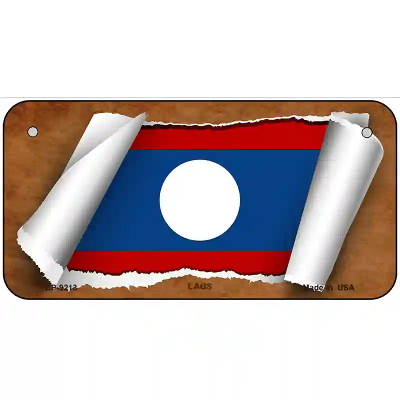 Laos Flag Scroll Metal Novelty License Plate 6" x 3" (BP)