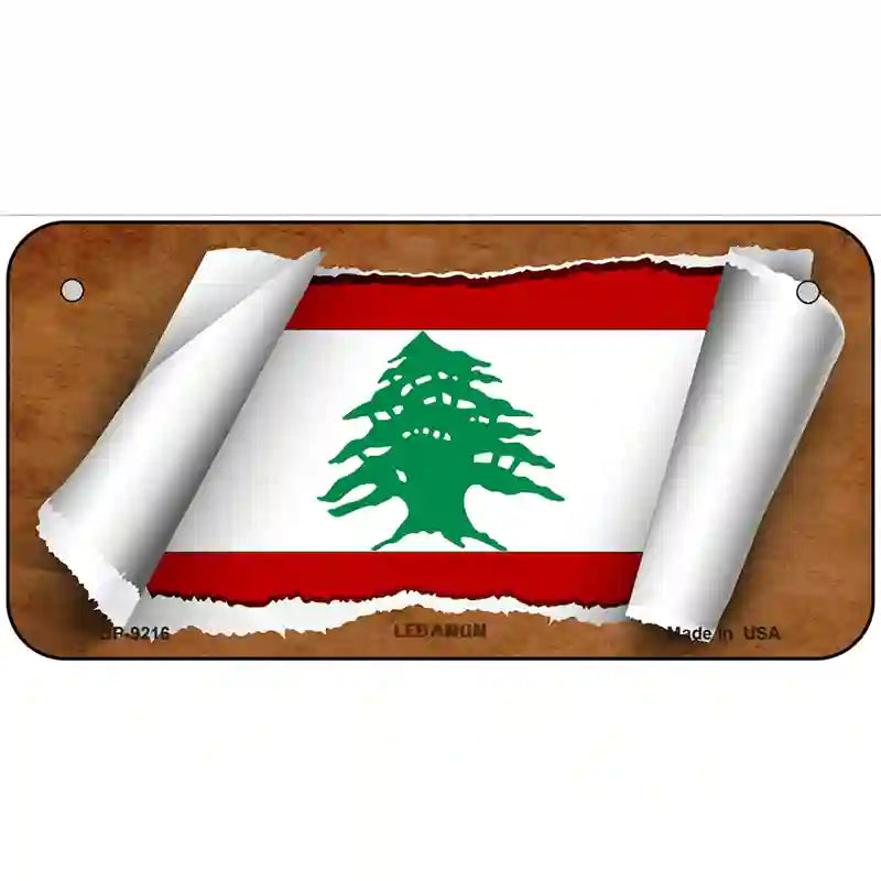 Lebanon Flag Scroll Metal Novelty License Plate 6" x 3" (BP)