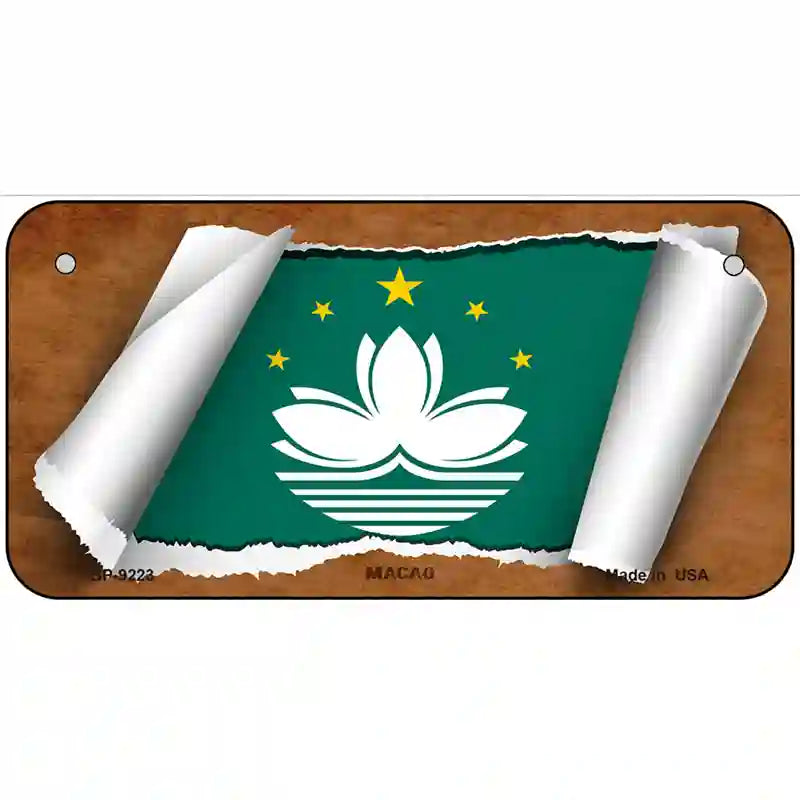 Macan Flag Scroll Metal Novelty License Plate 6" x 3" (BP)