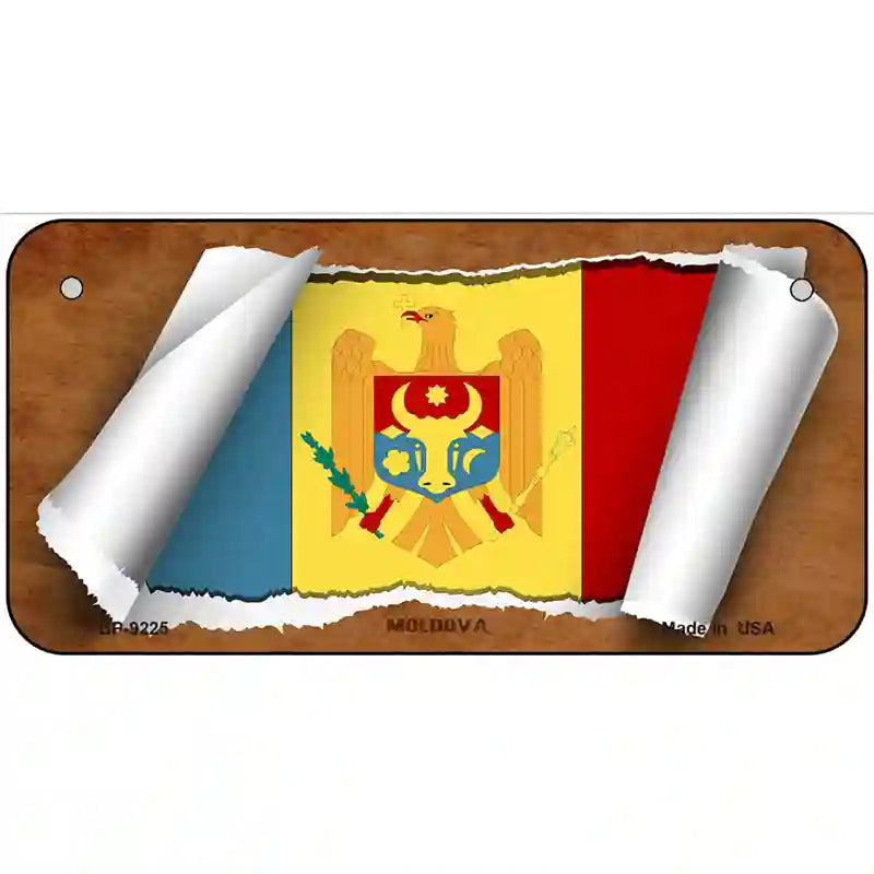 Moldova Flag Scroll Metal Novelty License Plate 6" x 3" (BP)