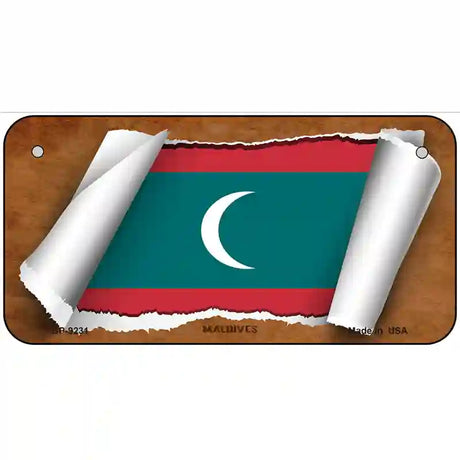 Maldives Flag Scroll Metal Novelty License Plate 6" x 3" (BP)