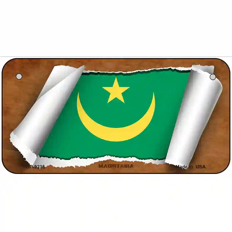 Mauritania Flag Scroll Metal Novelty License Plate 6" x 3" (BP)