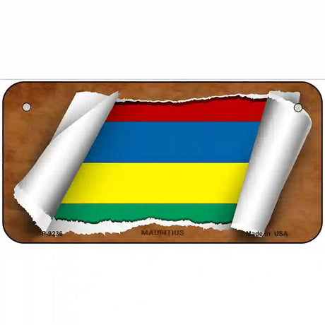 Mauritius Flag Scroll Metal Novelty License Plate 6" x 3" (BP)