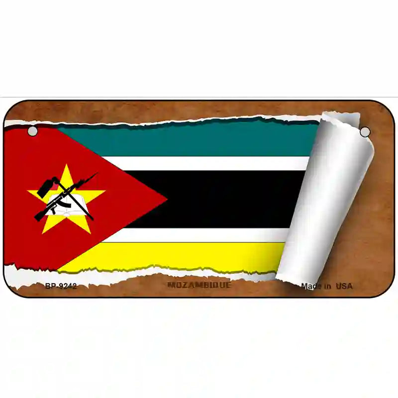 Mozambique Flag Scroll Metal Novelty License Plate 6" x 3" (BP)