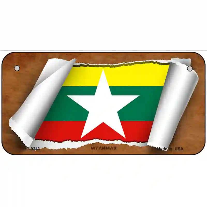 Myanmar Flag Scroll Metal Novelty License Plate 6" x 3" (BP)