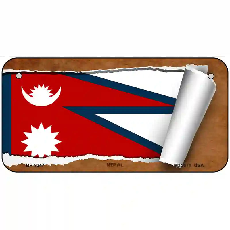 Nepal Flag Scroll Metal Novelty License Plate 6" x 3" (BP)