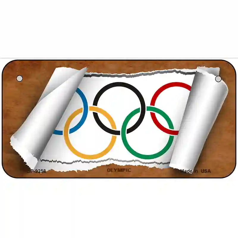 Olympic Flag Scroll Metal Novelty License Plate 6" x 3" (BP)