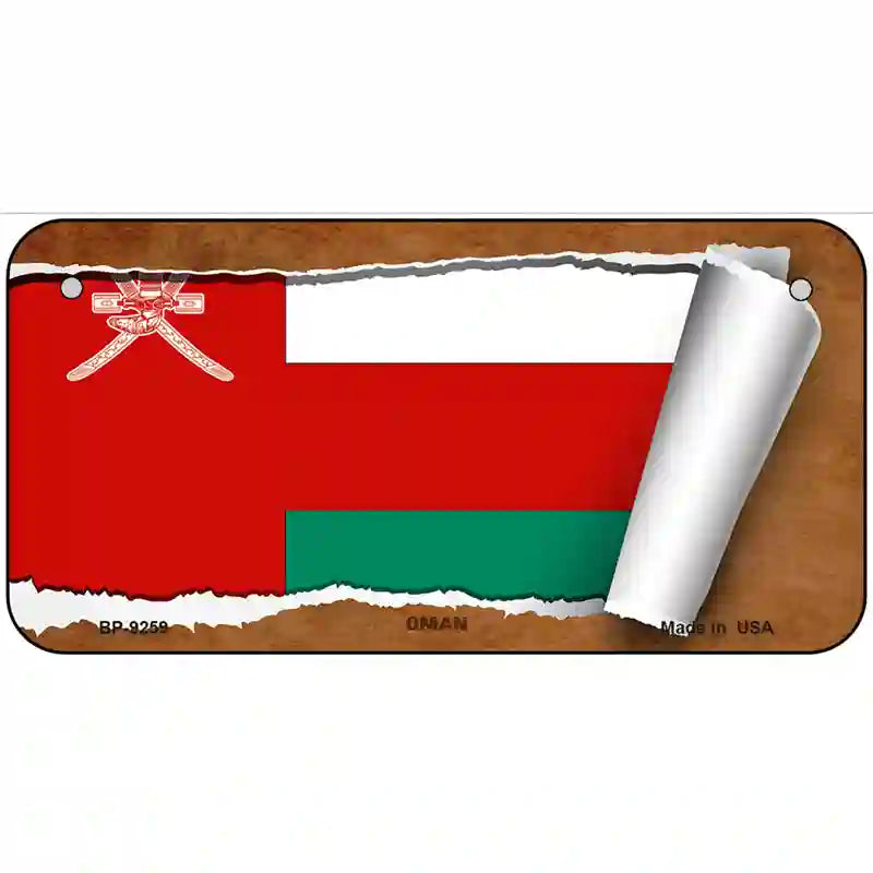 Oman Flag Scroll Metal Novelty License Plate 6" x 3" (BP)