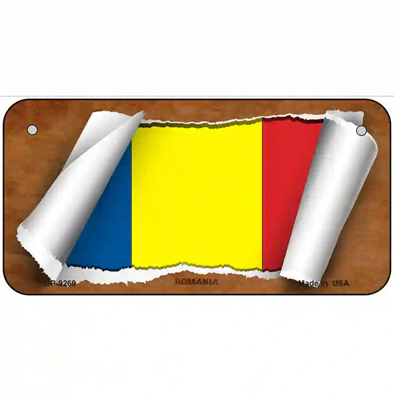 Romania Flag Scroll Metal Novelty License Plate 6" x 3" (BP)