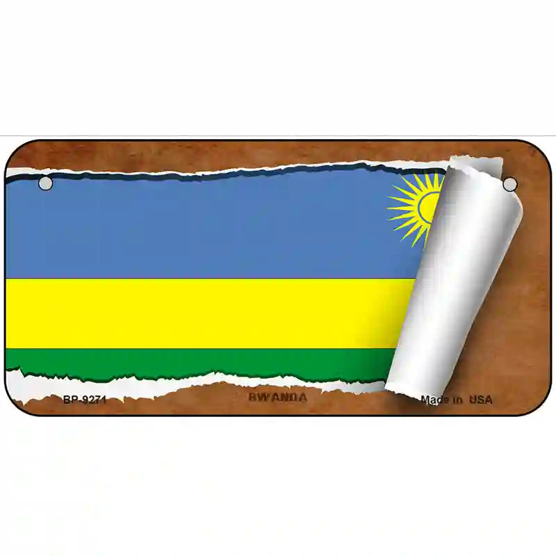 Rwanda Flag Scroll Metal Novelty License Plate 6" x 3" (BP)