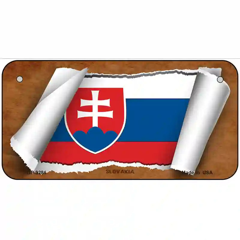 Slovakia Flag Scroll Metal Novelty License Plate 6" x 3" (BP)