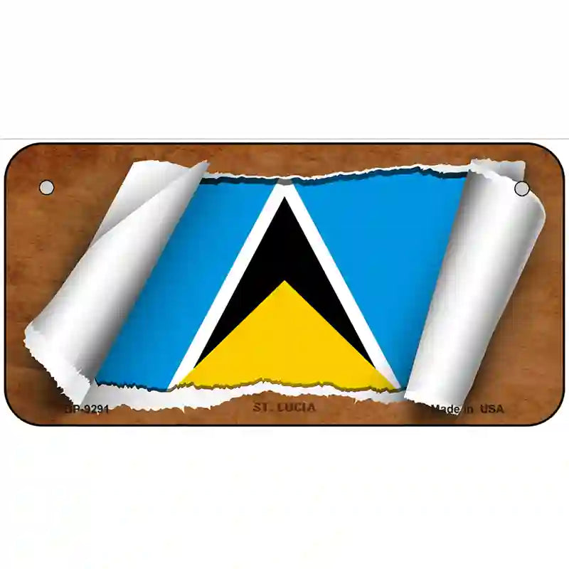 St Lucia Flag Scroll Metal Novelty License Plate 6" x 3" (BP)