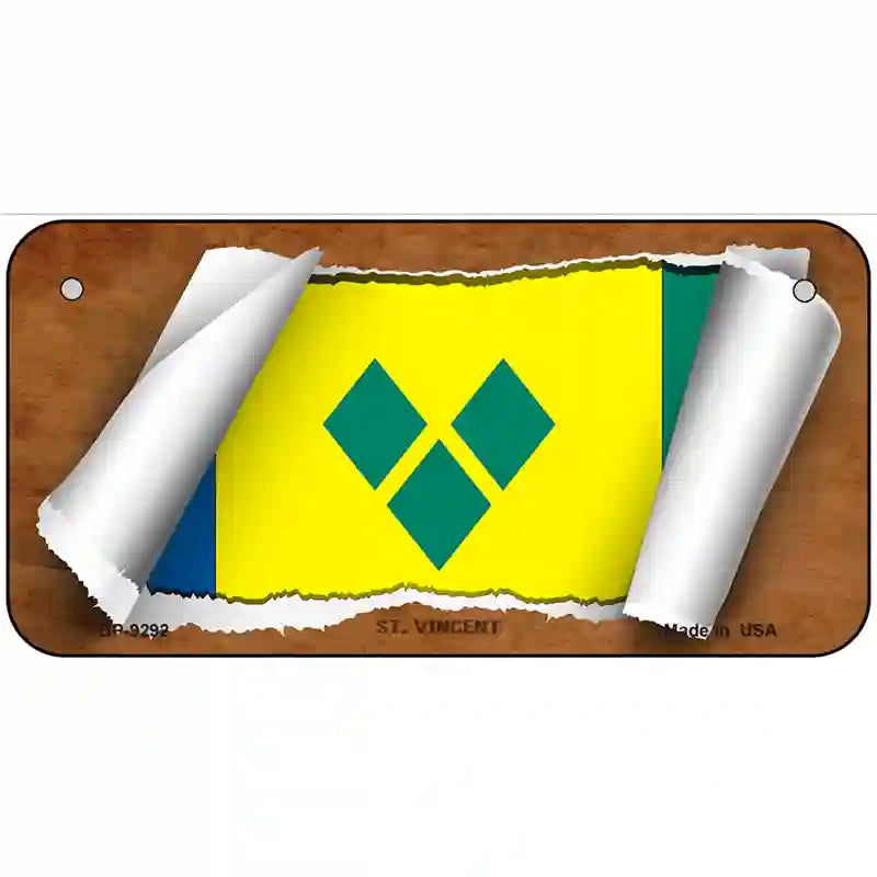 St Vincent Flag Scroll Metal Novelty License Plate 6" x 3" (BP)