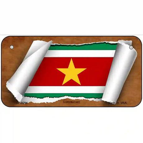 Suriname Flag Scroll Metal Novelty License Plate 6" x 3" (BP)