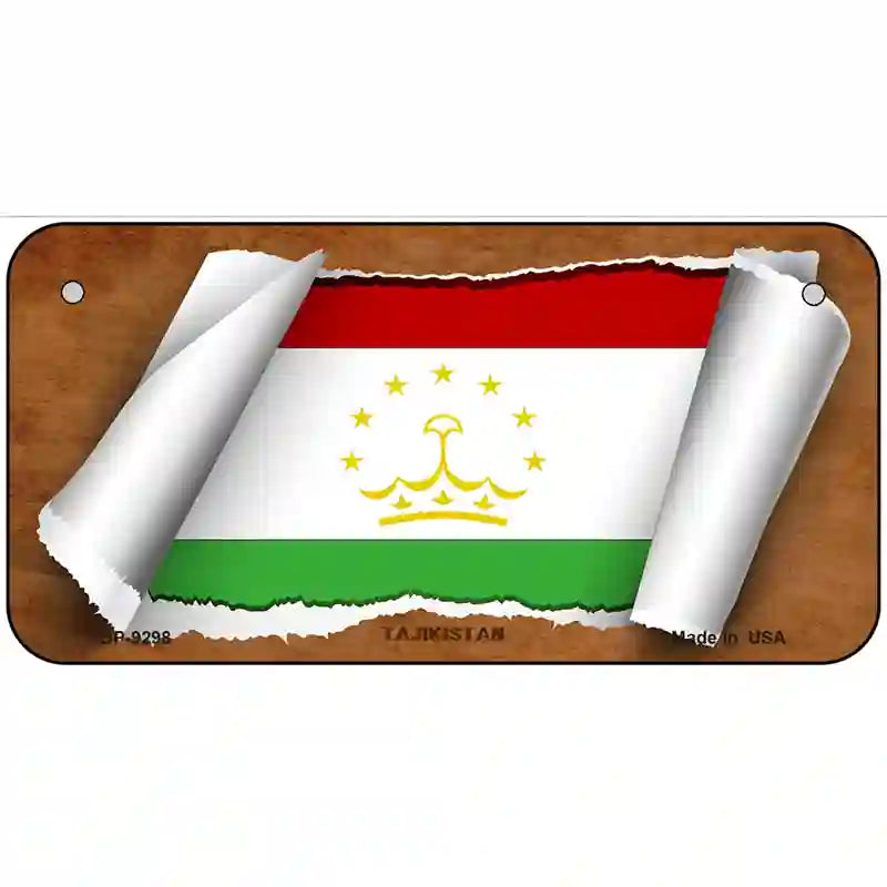 Tajikistan Flag Scroll Metal Novelty License Plate 6" x 3" (BP)