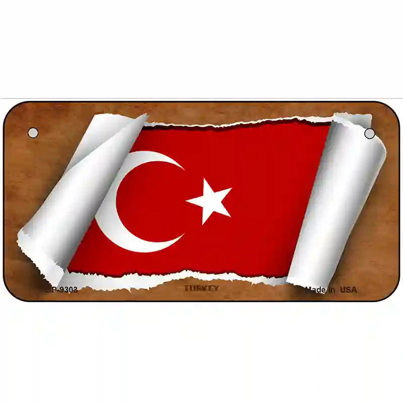 Turkey Flag Scroll Metal Novelty License Plate 6" x 3" (BP)