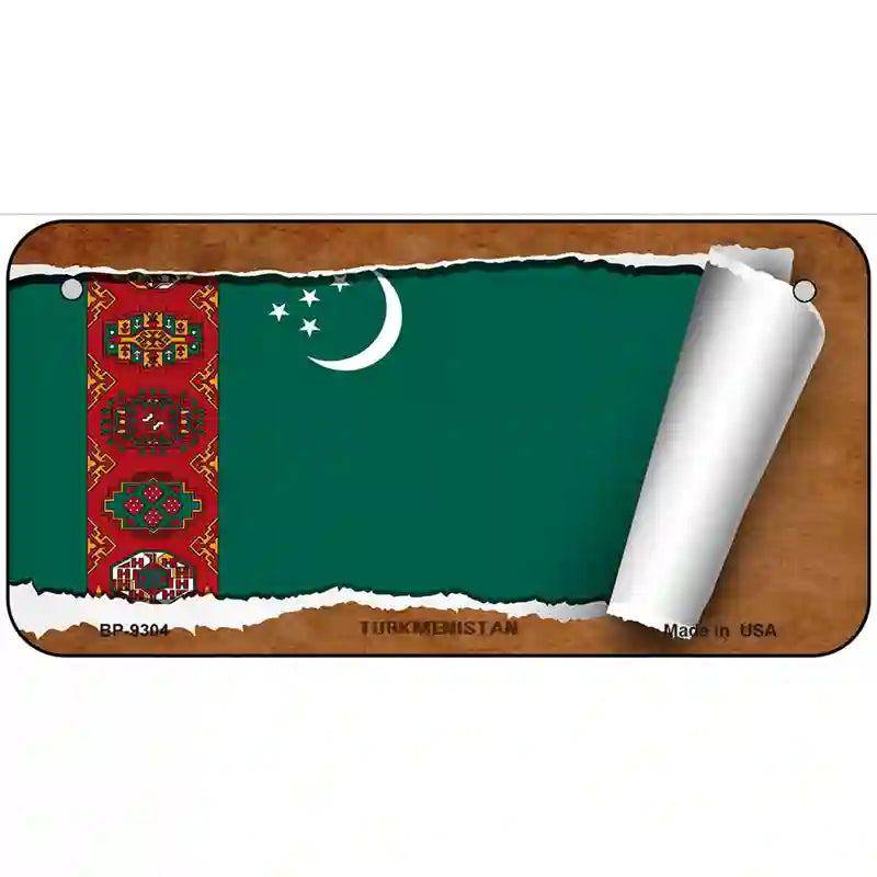 Turkmenistan Flag Scroll Metal Novelty License Plate 6" x 3" (BP)