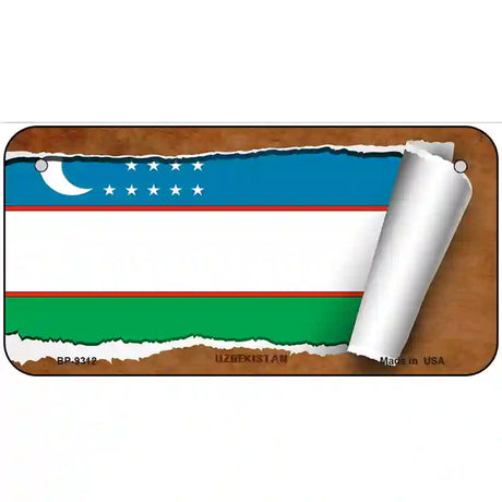 Uzbekistan Flag Scroll Metal Novelty License Plate 6" x 3" (BP)