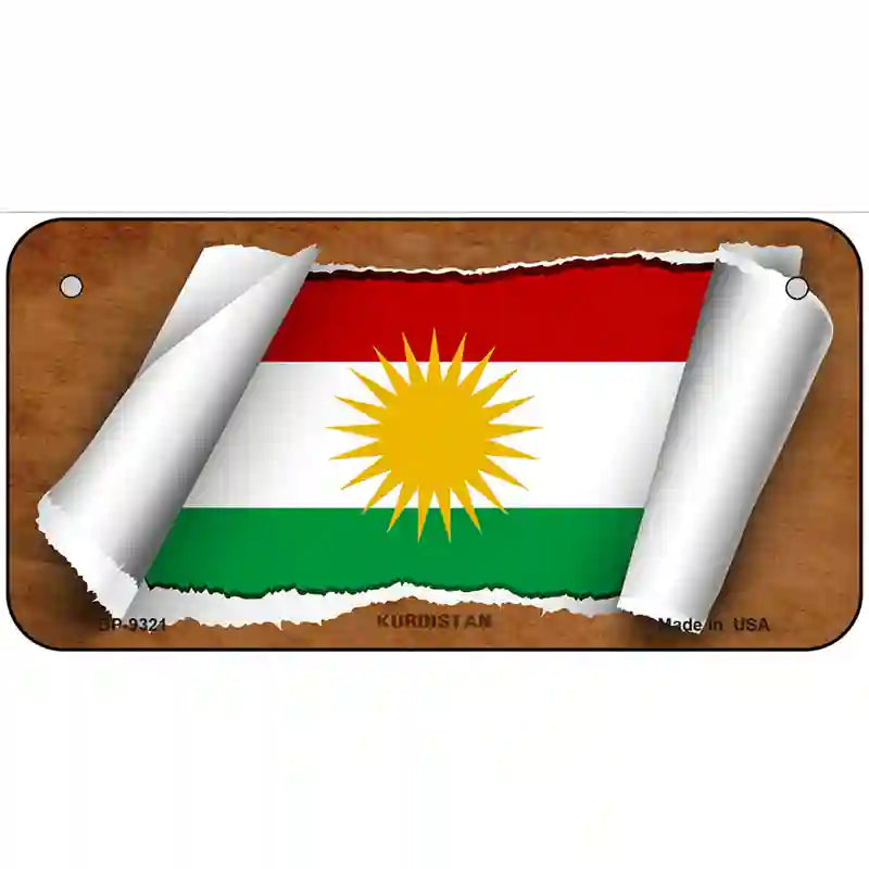 Kurdistan Flag Scroll Metal Novelty License Plate 6" x 3" (BP)