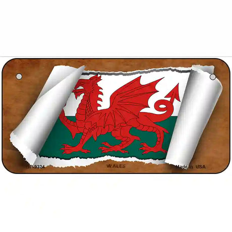 Wales Flag Scroll Metal Novelty License Plate 6" x 3" (BP)