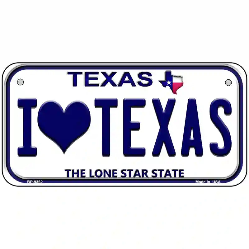 I Love Texas Novelty Metal License Plate 6" x 3" (BP)