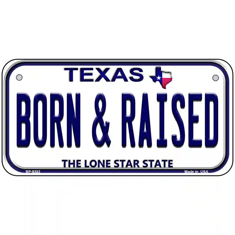 Born and Raised Texas Novelty Metal License Plate 6" x 3" (BP)