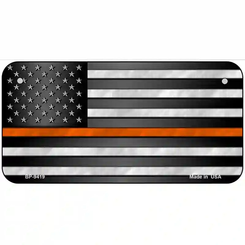 American Flag Thin Orange Line Novelty Metal License Plate 6" x 3" (BP)