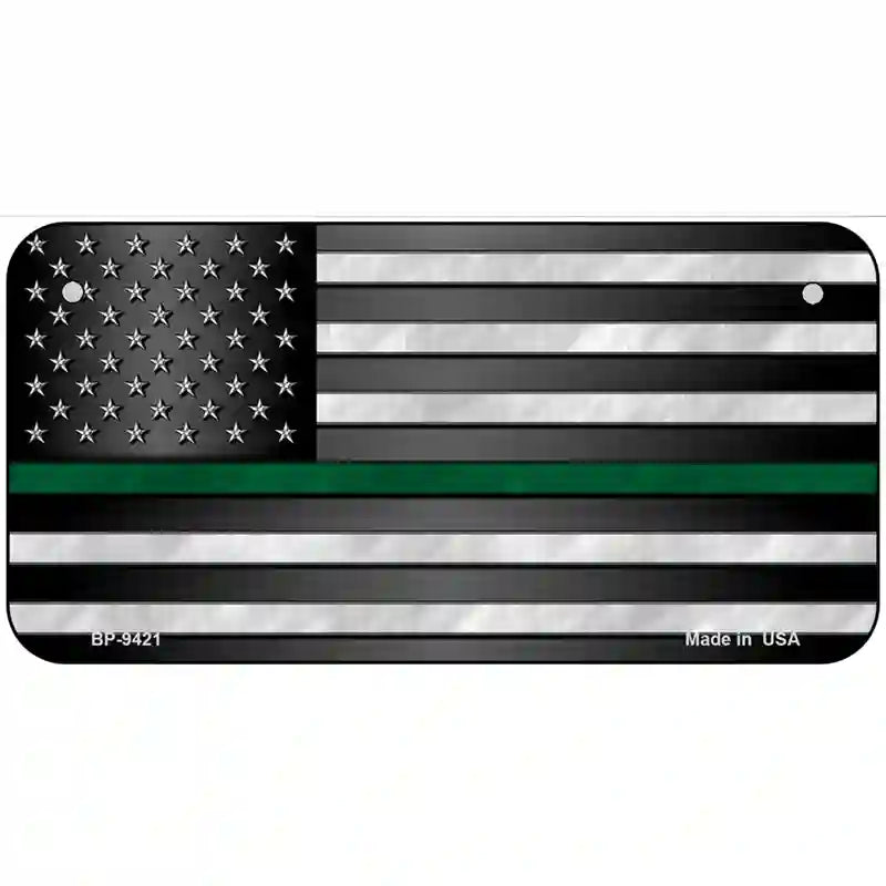 American Flag Thin Green Line Novelty Metal License Plate 6" x 3" (BP)