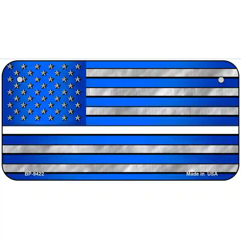 Blue American Flag Thin White Line Novelty Metal License Plate 6" x 3" (BP)