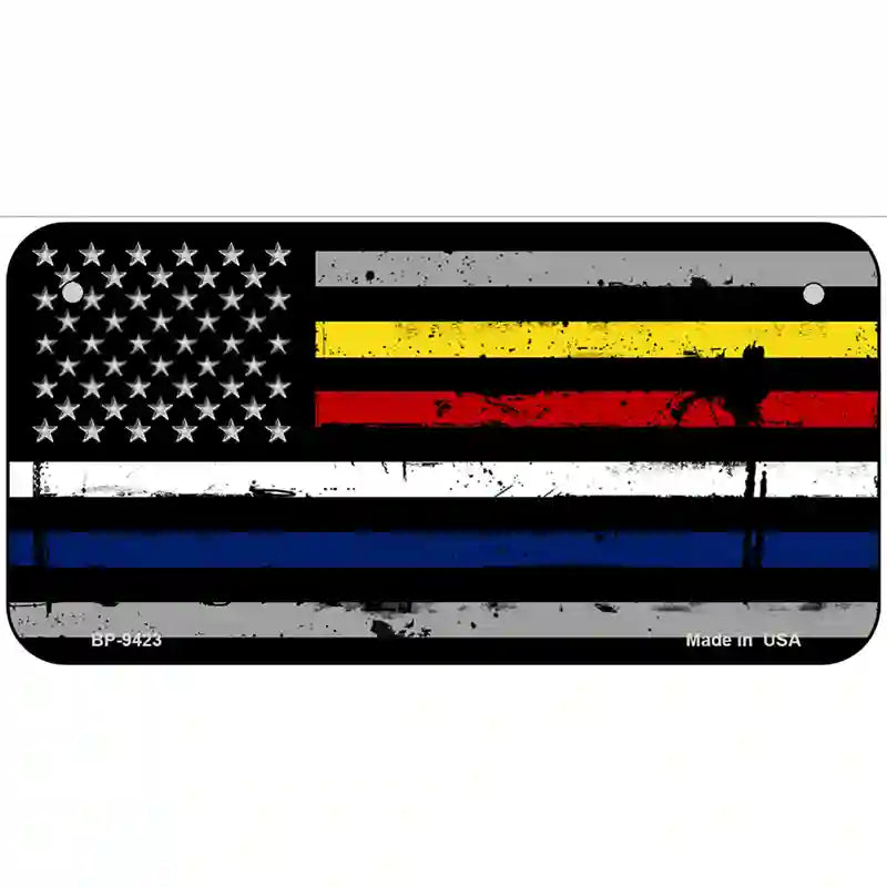 American Flag Police / Fire / EMS Novelty Metal License Plate 6" x 3" (BP)