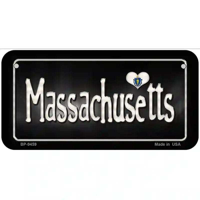 Massachusetts Flag Script Metal Novelty License Plate 6" x 3" (BP)