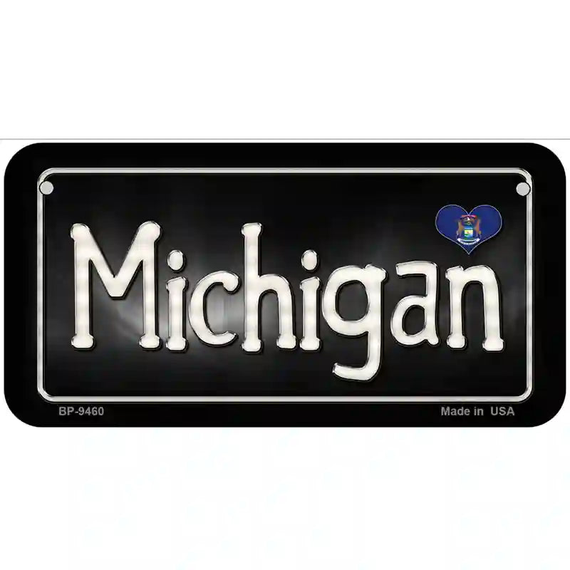 Michigan Flag Script Metal Novelty License Plate 6" x 3" (BP)