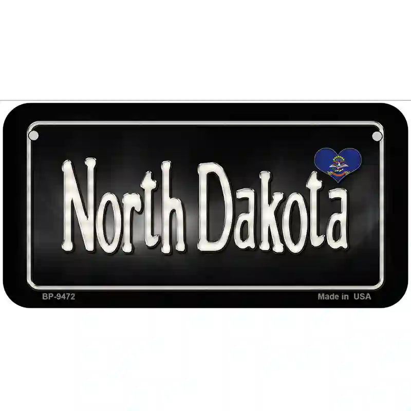 North Dakota Flag Script Metal Novelty License Plate 6" x 3" (BP)