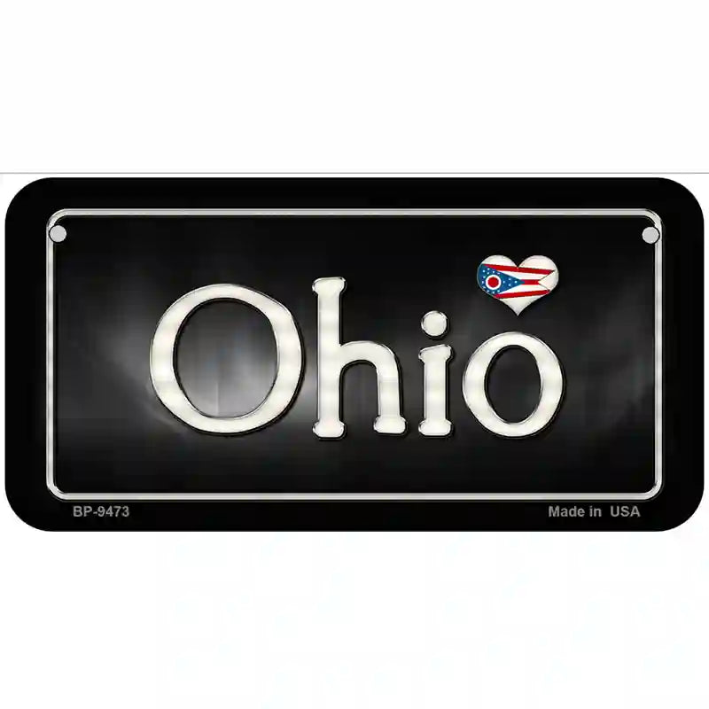 Ohio Flag Script Metal Novelty License Plate 6" x 3" (BP)