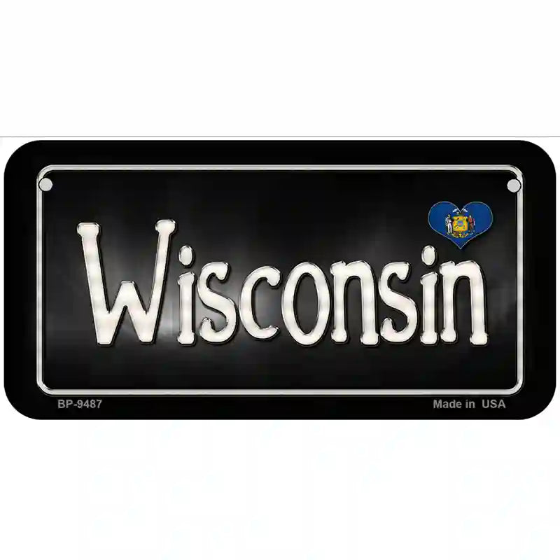 Wisconsin Flag Script Metal Novelty License Plate 6" x 3" (BP)