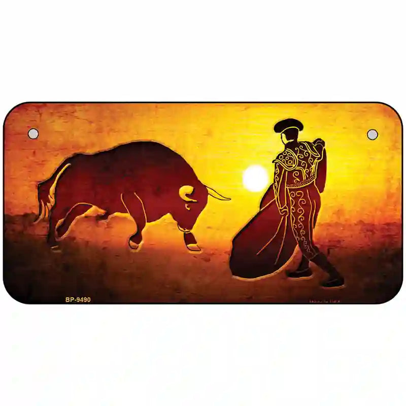 Bullfight With Sun Novelty Metal License Plate 6" x 3" (BP)